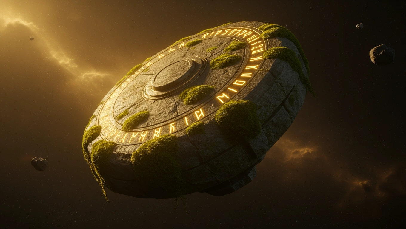 Mit jelent műholdról álmodni? – Részletes álomfejtés és értelmezés Egy titokzatos műhold lebeg a sötét űrben, zöld növényzettel borítva.