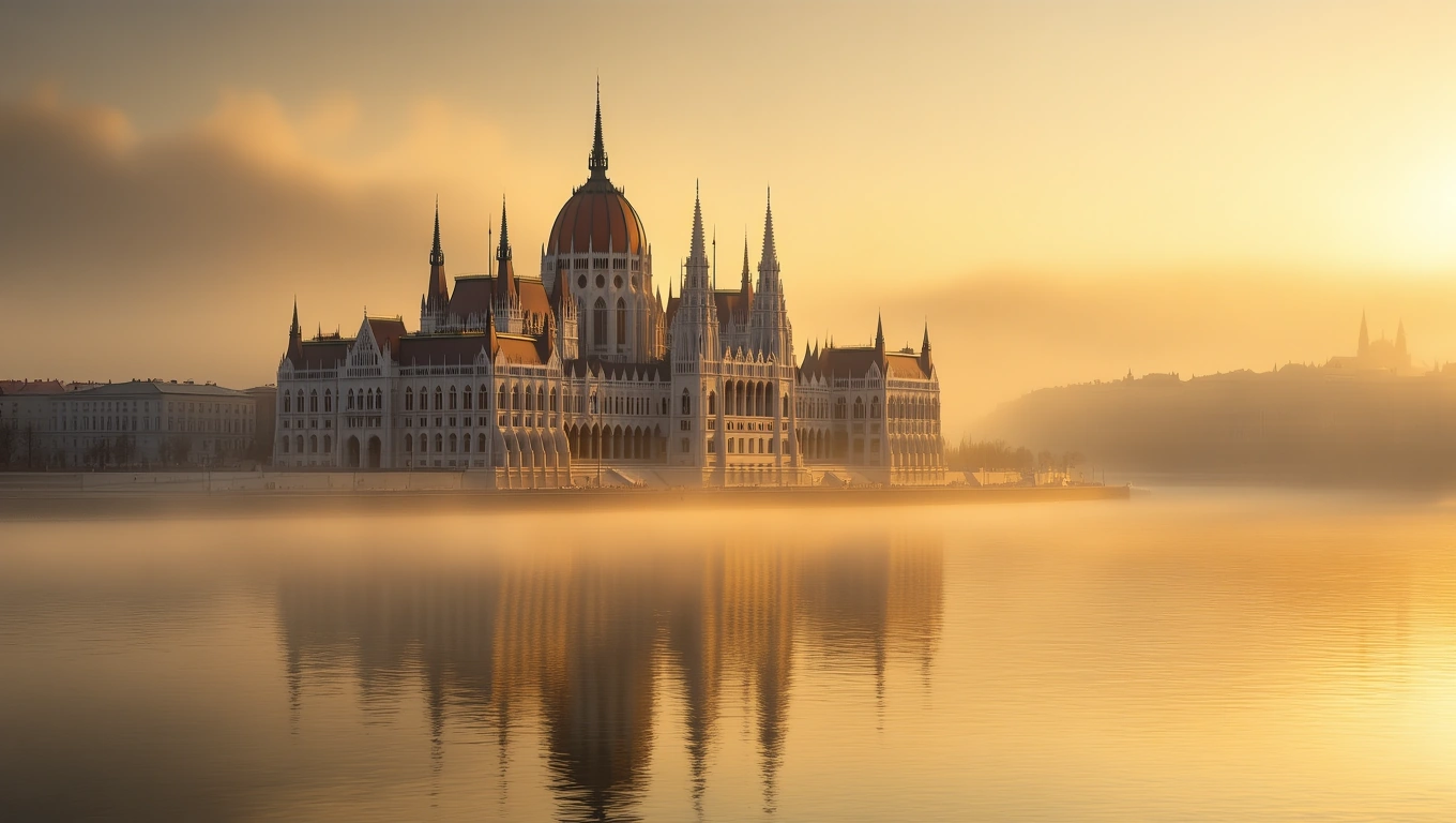 Mit jelent Országházzal álmodni? – Részletes álomfejtés és értelmezés A magyar Országház épülete napfelkeltében, víz tükrében.