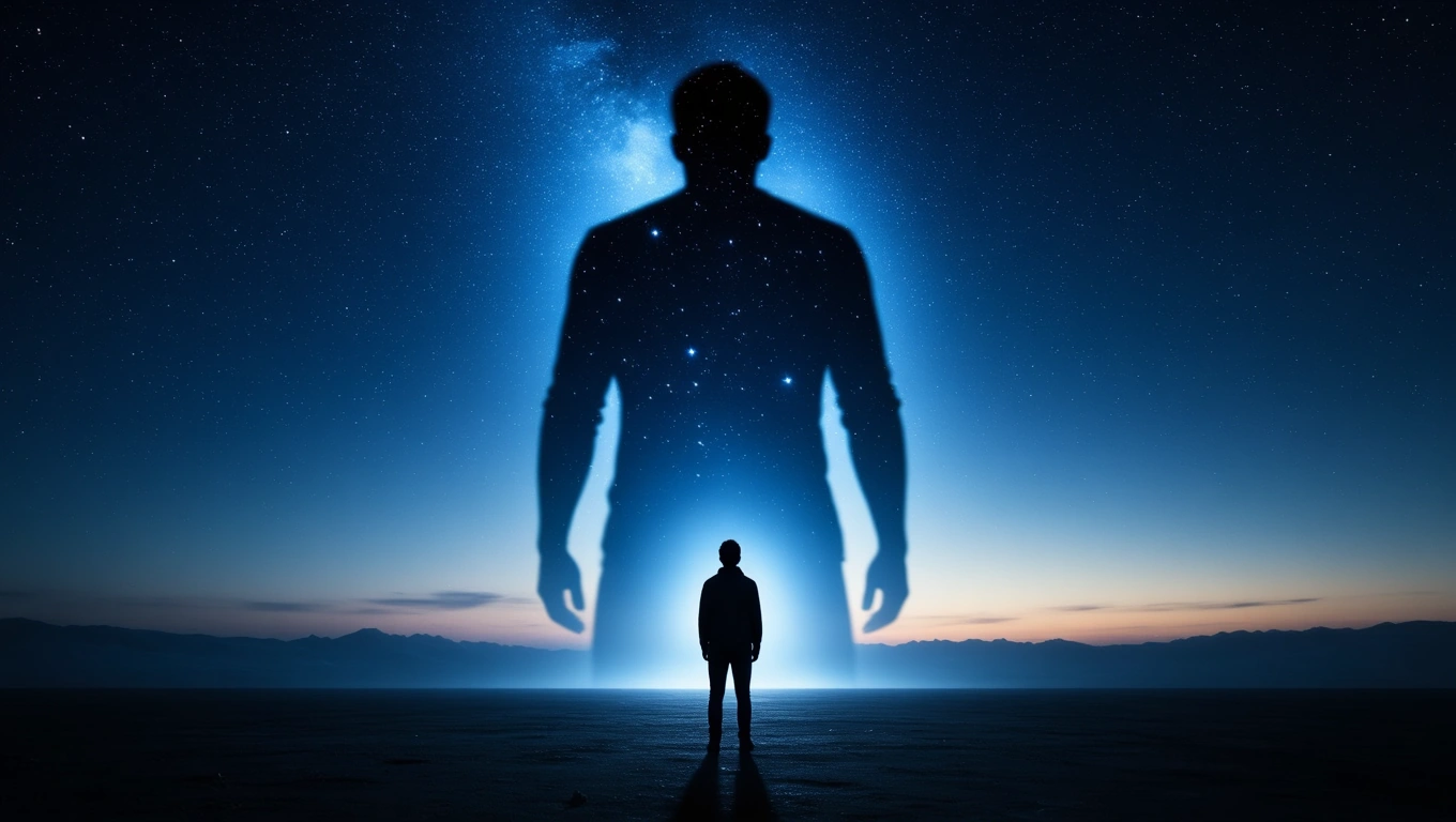 Mit jelent rémmel álmodni? – Részletes álomfejtés és értelmezés Egy emberi alak sziluettje áll a csillagos ég alatt, rémálomra utalva.