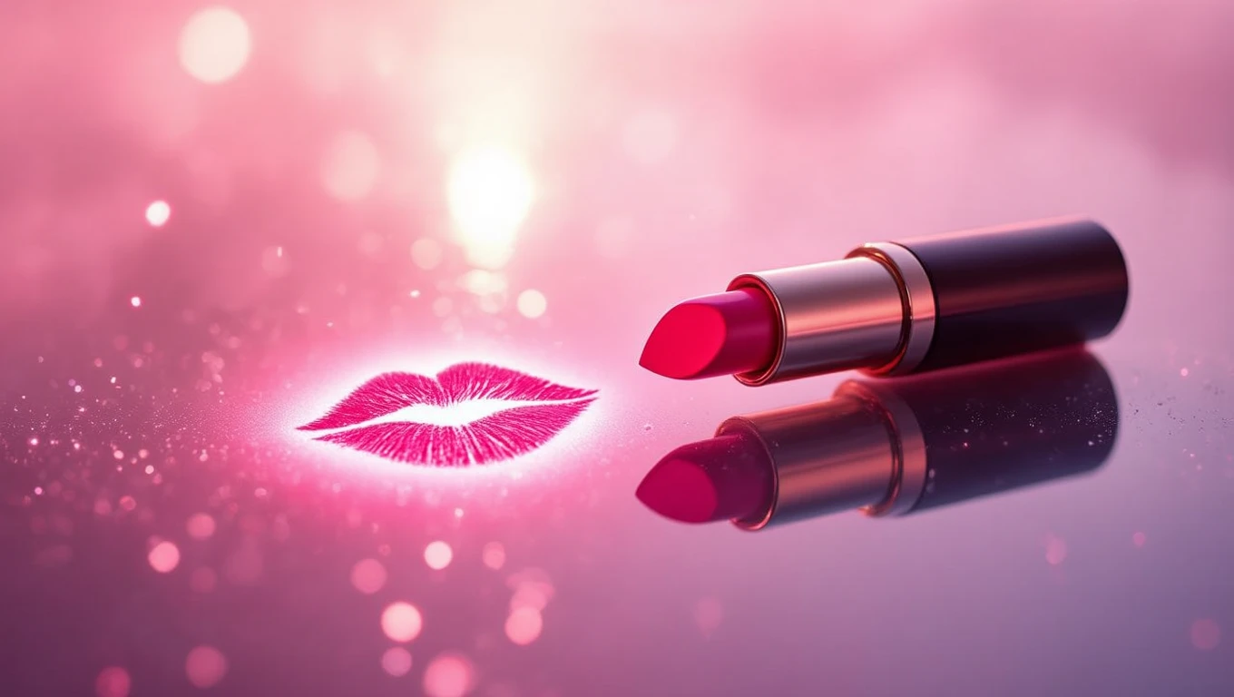 Mit jelent rúzzsal álmodni? – Részletes álomfejtés és értelmezés Egy rúzs és egy ajaknyom, rózsaszín háttérrel, a nőiesség szimbóluma.