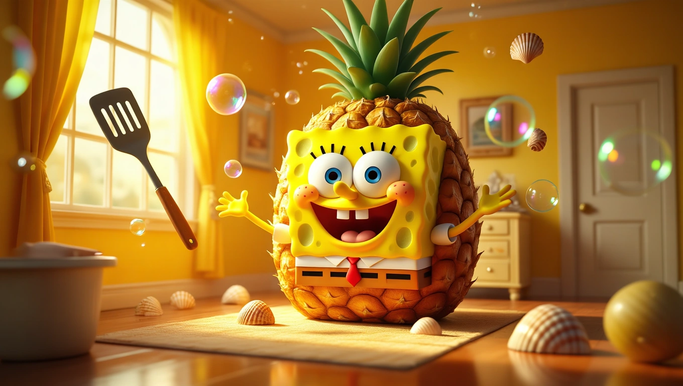 Mit jelent SpongyaBobbal álmodni? – Részletes álomfejtés és értelmezés SpongyaBob ananász házában, boldogan, buborékokkal és kagylókkal körülvéve.