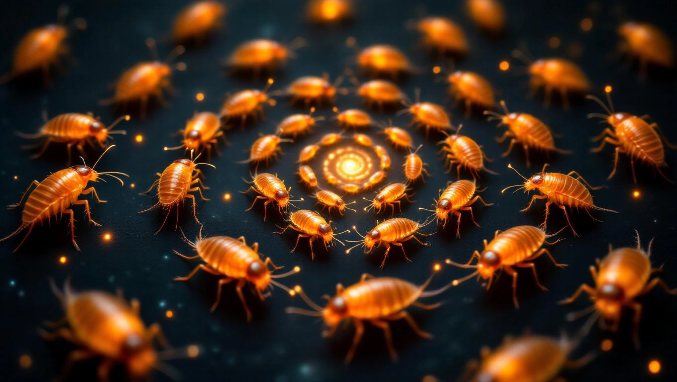 Mit jelent svábbogárral álmodni? – Részletes álomfejtés és értelmezés Számos svábbogár látható sötét háttér előtt, élénk narancssárga színben.