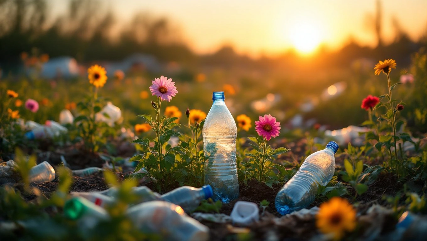 Mit jelent szeméttelepről álmodni? – Részletes álomfejtés és értelmezés Egy szeméttelepen álló műanyag palackok között virágok bontogatják szirmaikat.