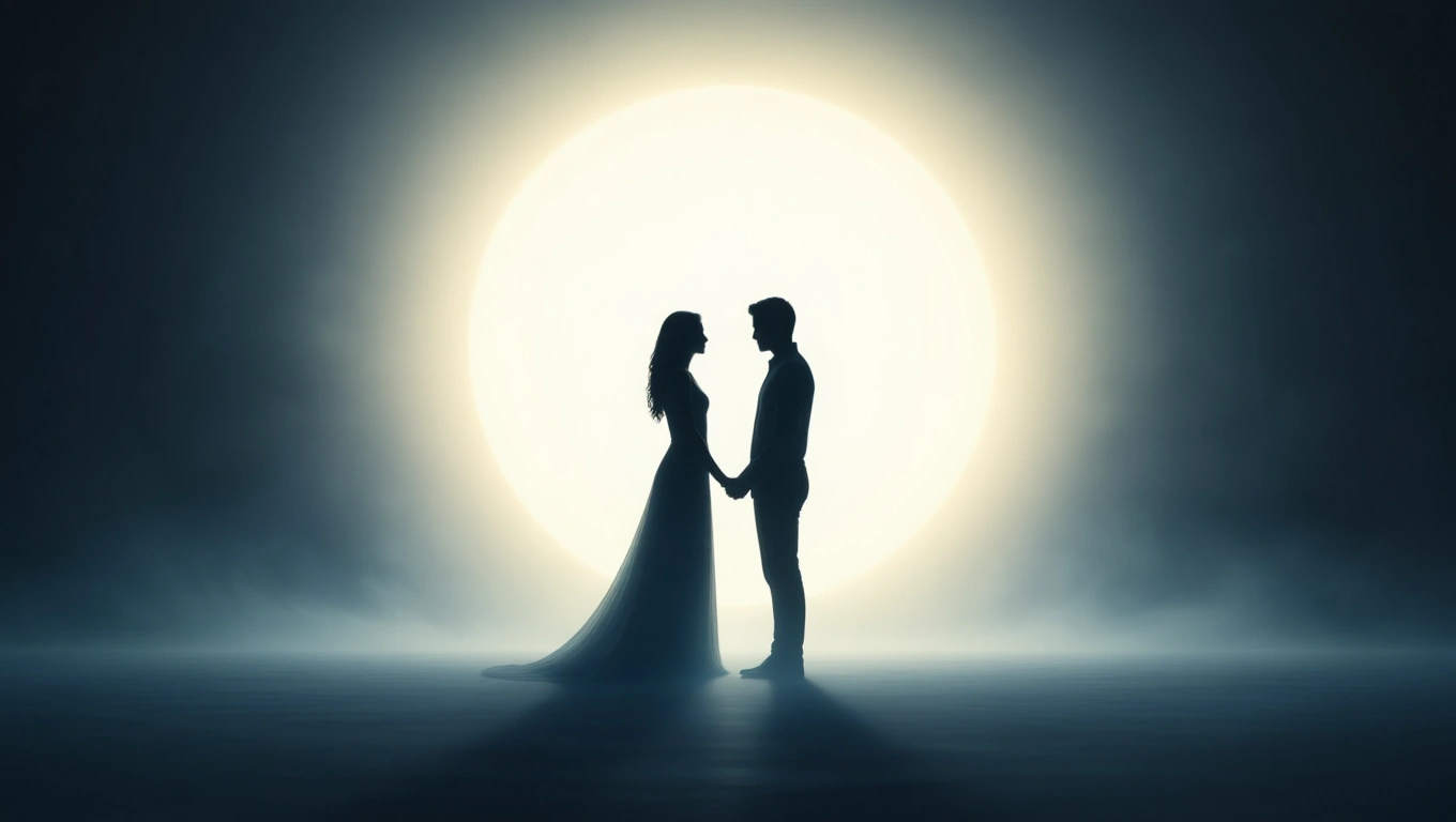 Mit jelent drogfüggővel álmodni? – Részletes álomfejtés és értelmezés Két ember sziluettje áll egymás mellett, háttérben egy hatalmas fénylő hold.