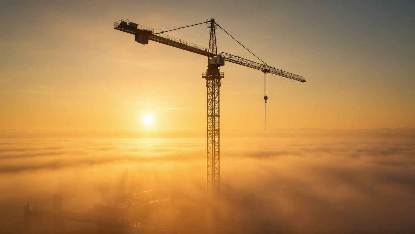 Mit jelent toronydaruval álmodni? – Részletes álomfejtés és értelmezés Egy toronydaru áll a ködben, napfelkeltével a háttérben, szimbolizálva a fejlődést.