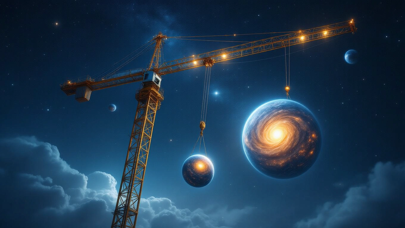 Mit jelent toronydaruval álmodni? – Részletes álomfejtés és értelmezés Egy toronydaru, amely bolygókat emel az éjszakai égbolton, csillagokkal körülvéve.