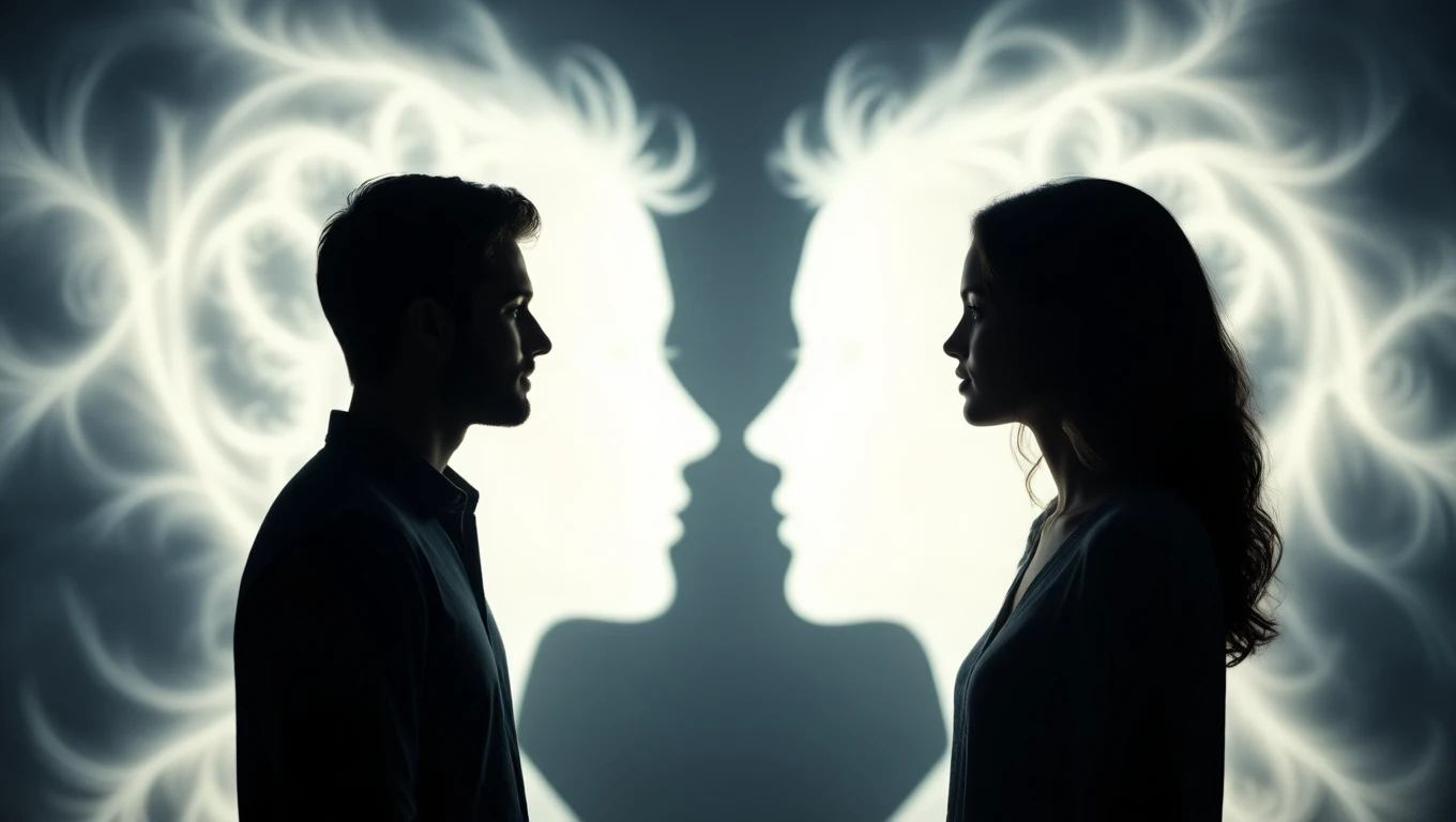Mit jelent vitával álmodni? – Részletes álomfejtés és értelmezés Két ember profilja egy vitát szimbolizáló háttér előtt, érzelmekkel teli pillanat.