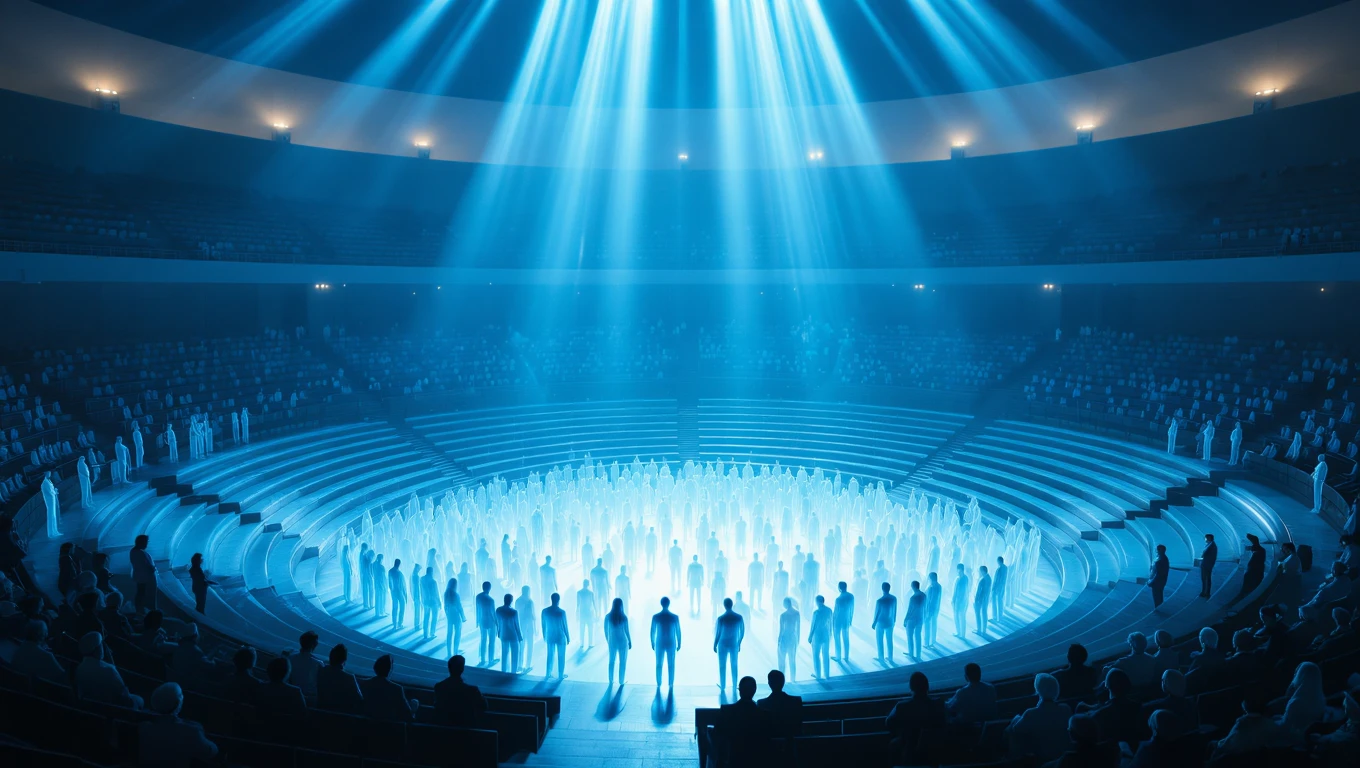 Mit jelent vitával álmodni? – Részletes álomfejtés és értelmezés Egy kék fényben úszó aréna, ahol emberek vitáznak egymással.