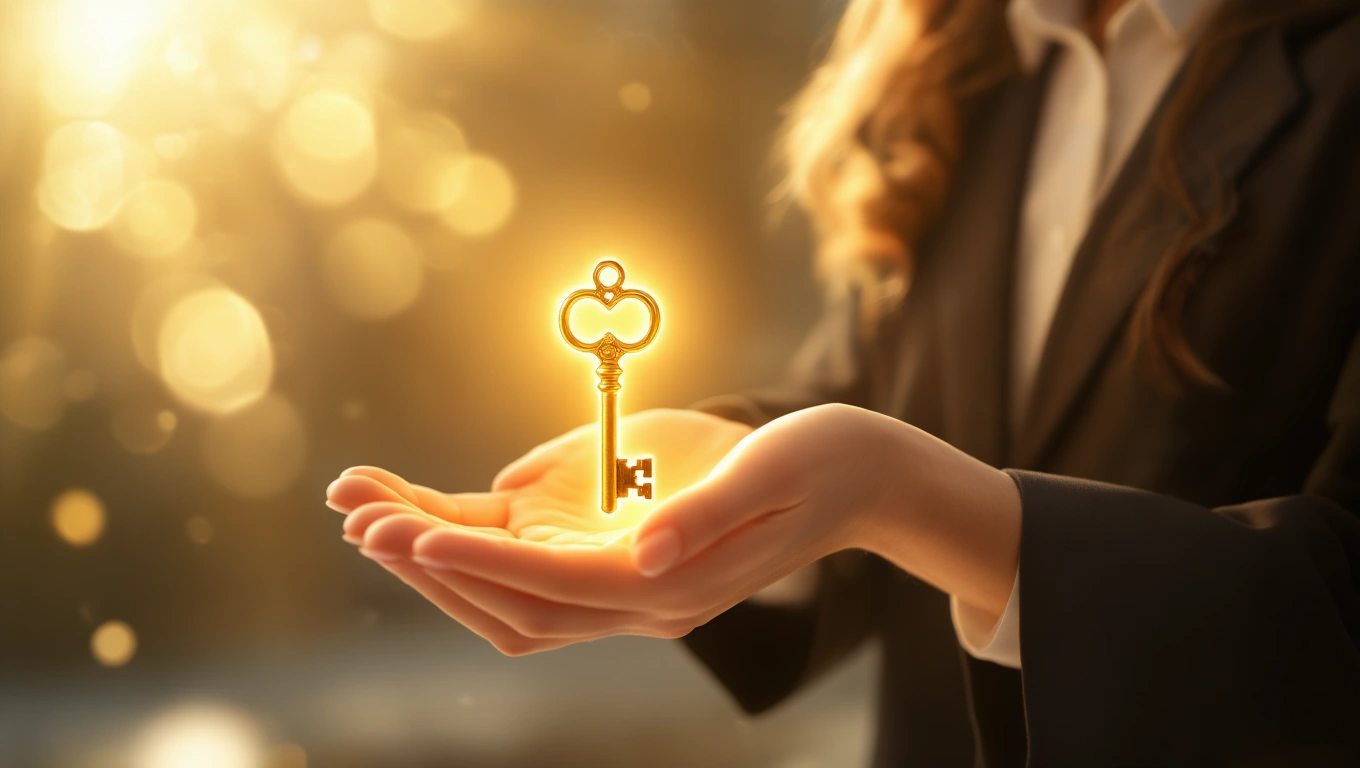 Mit jelent tanárnővel álmodni? – Részletes álomfejtés és értelmezés Egy női kéz arany kulcsot tart, amely a tudás és iránymutatás szimbóluma.