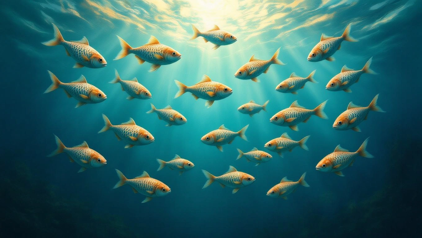 Mit jelent pikkellyel álmodni? – Részletes álomfejtés és értelmezés Több aranyhal úszik a vízben, világos háttérrel és napsütéssel.