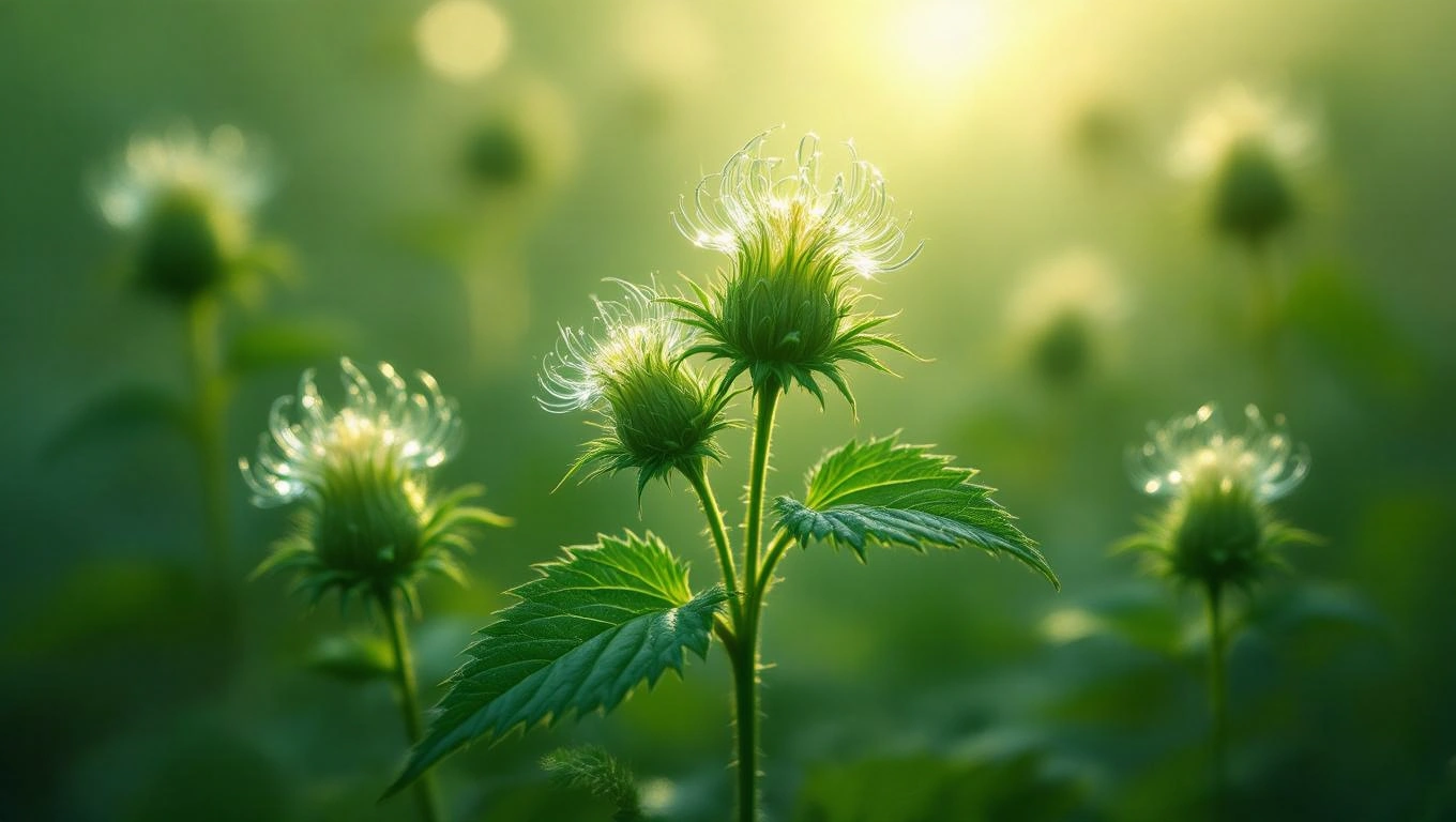 Mit jelent csalánnal álmodni? – Részletes álomfejtés és értelmezés Friss csalán növények zöld háttér előtt, virágzó állapotban.