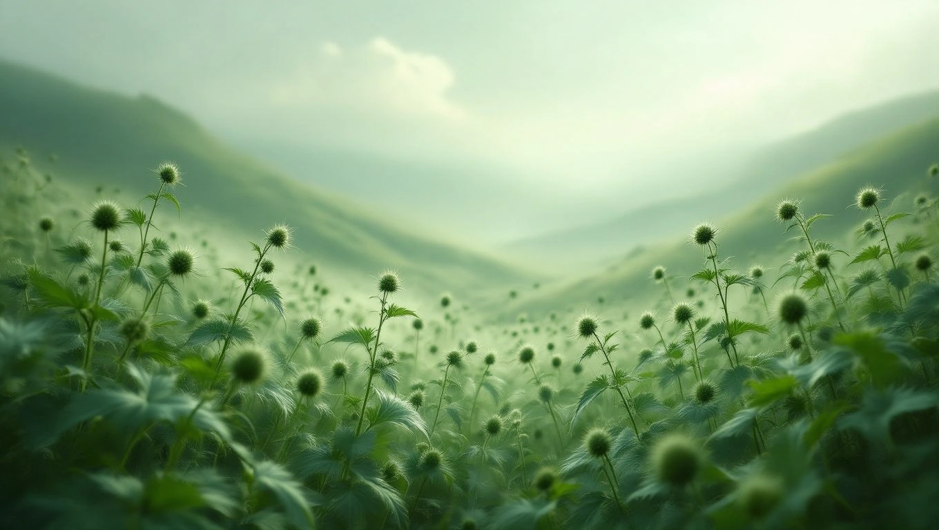 Mit jelent csalánnal álmodni? – Részletes álomfejtés és értelmezés Zöld domboldalon növekvő csalánok, lágy fényben, természetes környezetben.