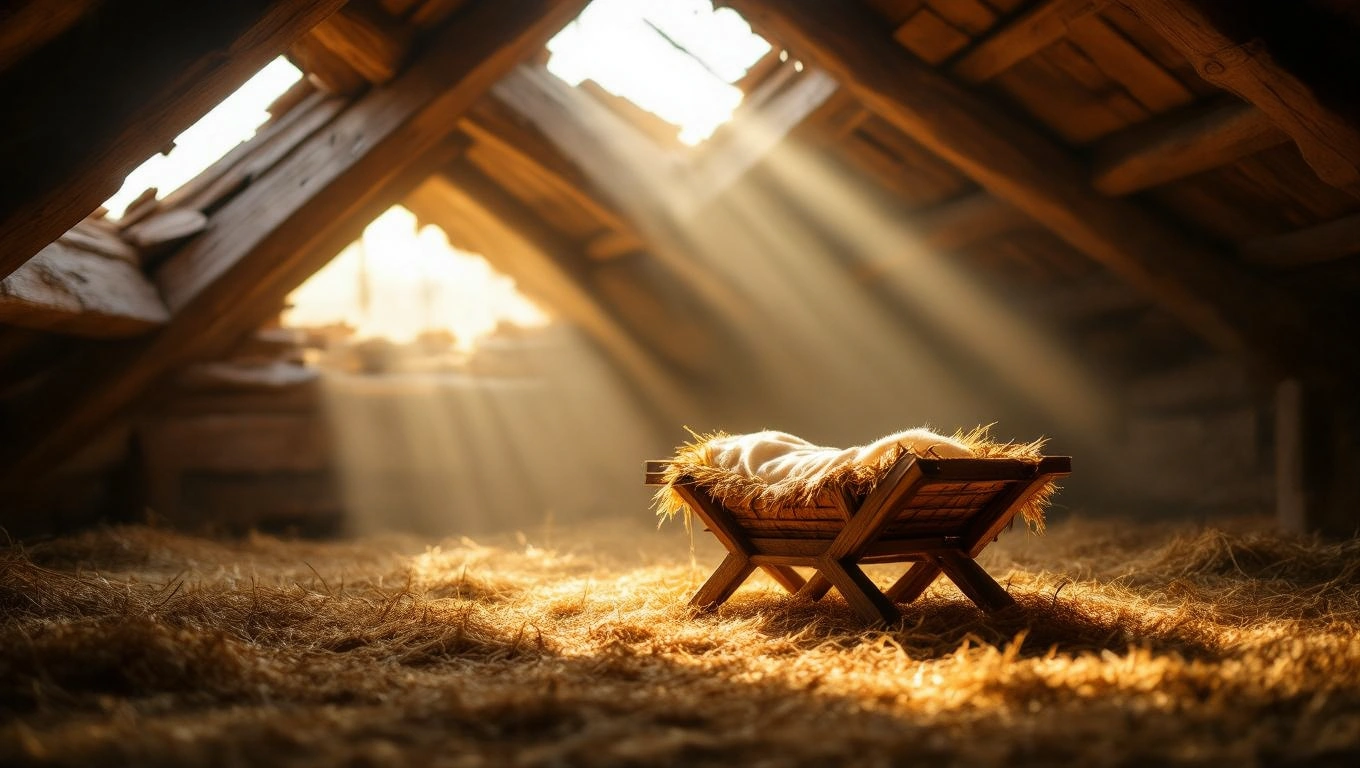 Mit jelent jászollal álmodni? – Részletes álomfejtés és értelmezés Egy jászol látható, szalmával bélelve, fénysugarak áradnak be a tetőn.