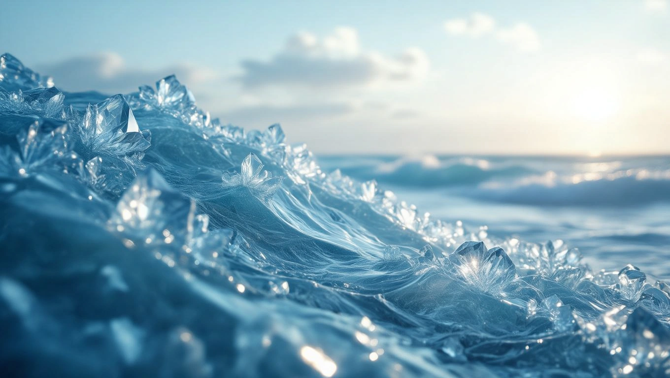 Mit jelent sípályával álmodni? – Részletes álomfejtés és értelmezés Egy gyönyörű, jégkristályokra emlékeztető vízfelület, napfényben csillogva.