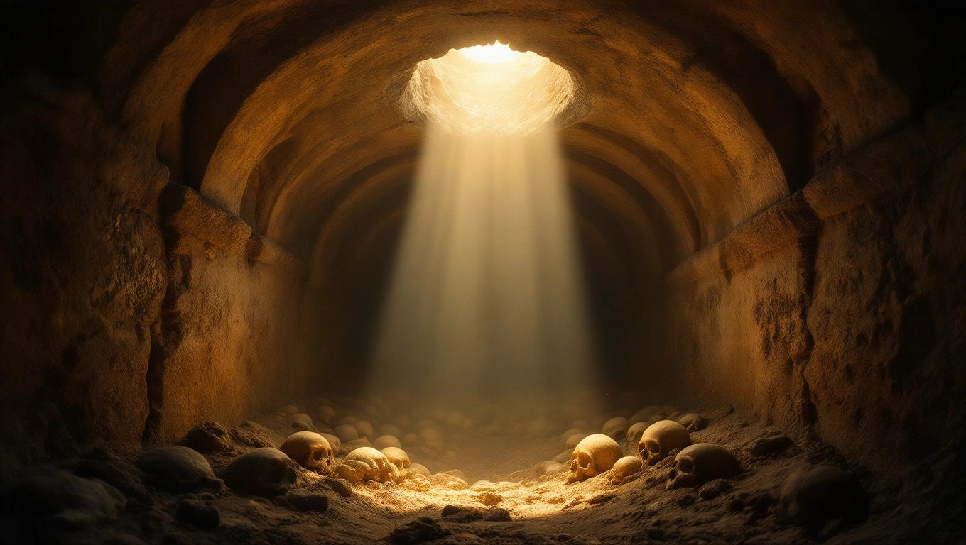 Mit jelent katakombáról álmodni? – Részletes álomfejtés és értelmezés Sötét katakomba, a falakon fénycsóvák, földön koponyák hevernek.