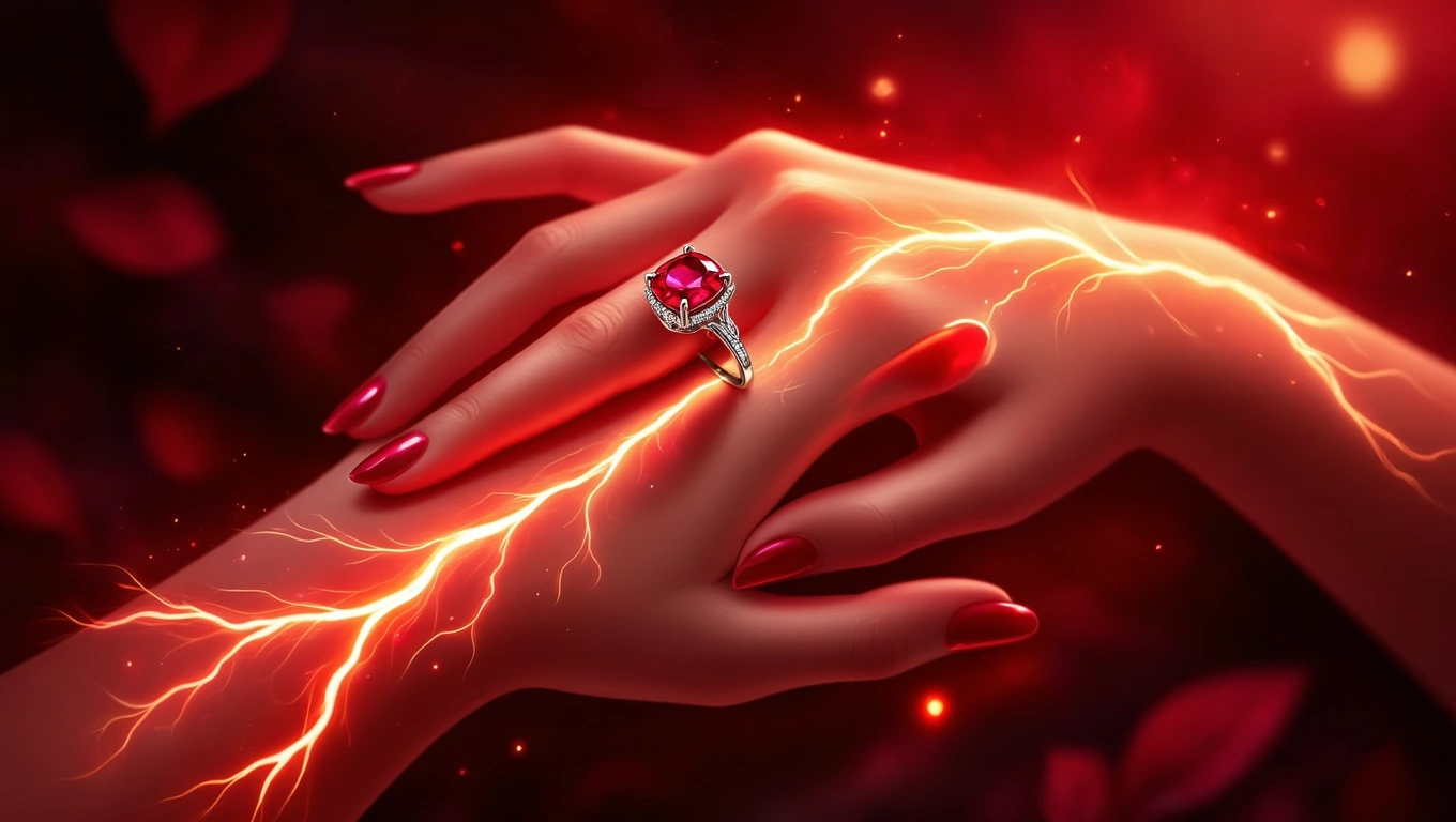 Mit jelent köves gyűrűvel álmodni? – Részletes álomfejtés és értelmezés Egy piros köves gyűrű látható egy női kézen, amely erőteljes érzelmeket sugall.