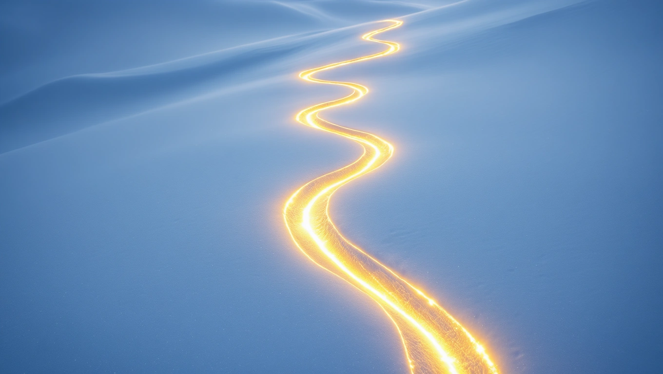 Mit jelent sípályával álmodni? – Részletes álomfejtés és értelmezés Egy kanyargós sípálya látható a hóval borított tájban, ragyogó fényekkel.