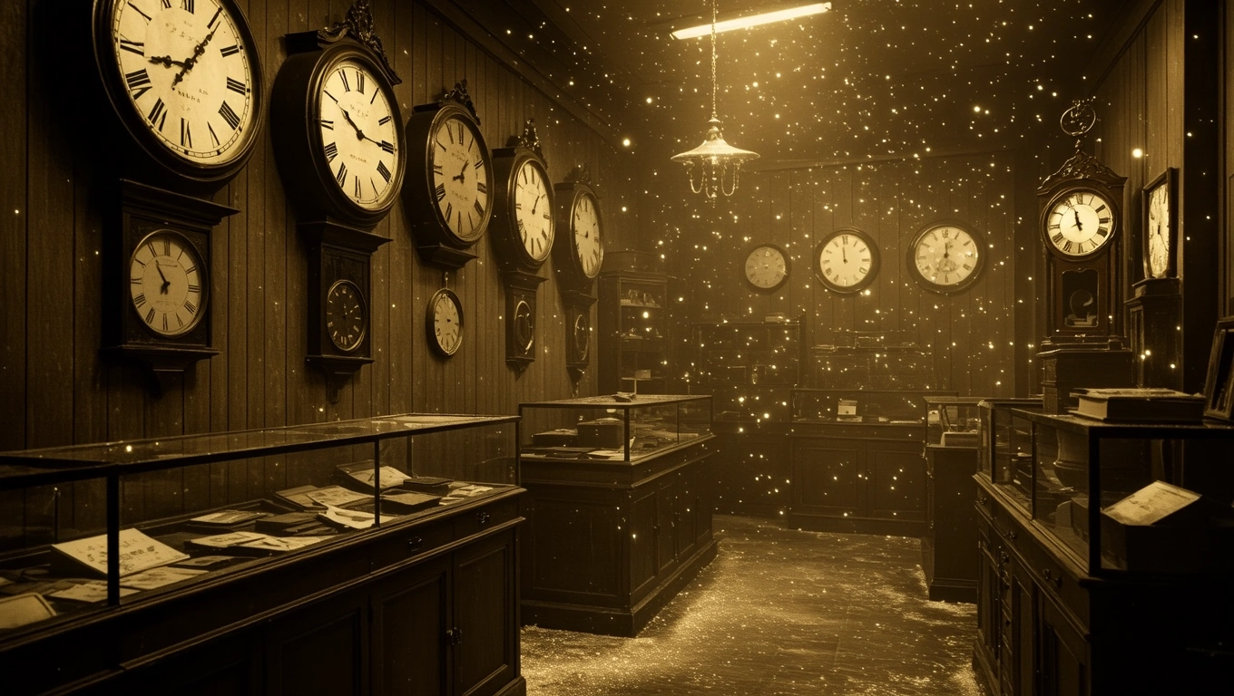 Mit jelent zálogházzal álmodni? – Részletes álomfejtés és értelmezés Egy régi zálogház belső tere, falon sok óra, üveges vitrinek.