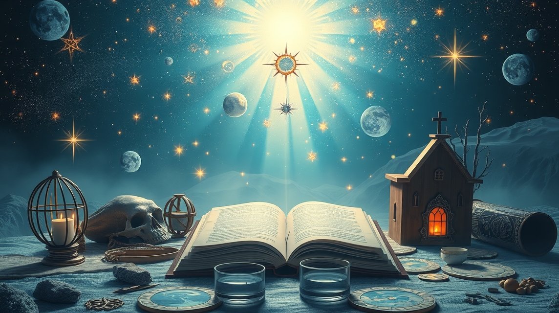 Egy titokzatos bolt belső tere, tele álomfejtéshez kapcsolódó szimbólumokkal és képekkel.