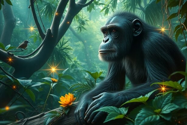 Csimpánz a dzsungelben, introspektív pillanatban