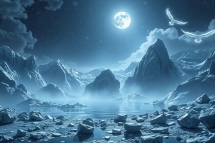 Ez a csillagfényes táj ezüst színű harmóniát és nyugalmat sugall.