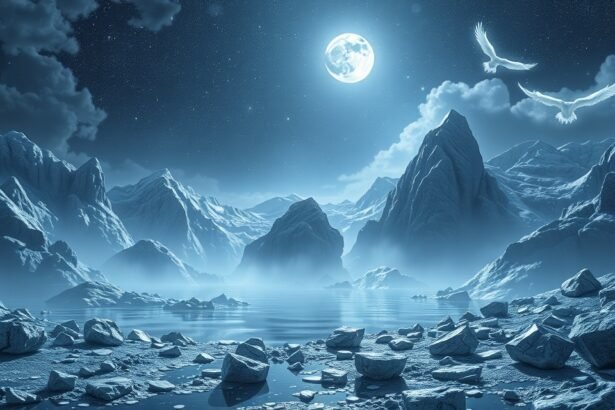 Ez a csillagfényes táj ezüst színű harmóniát és nyugalmat sugall.