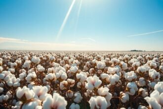 Gyönyörű gyapotföld napfényben, bőség és termékenység szimbolikája.