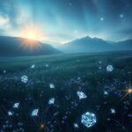 Gyémántok egy varázslatos tájon a napfelkeltében.