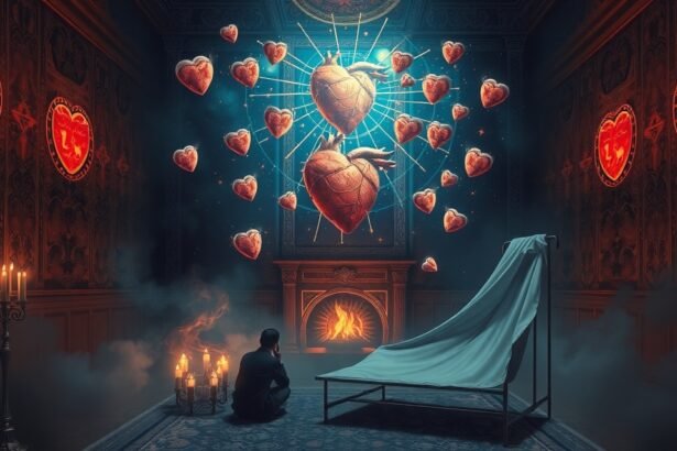 Álomszerű jelenet megcsalásról alkotott képpel és szív motívumokkal.