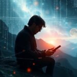 Fiatal férfi hackerrel álmodik digitális térben.