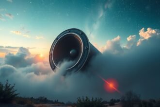 Álom hangszóróval, amely a kommunikációt szimbolizálja.