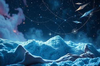 Álomszerű táj hintőporral és csillagokkal.