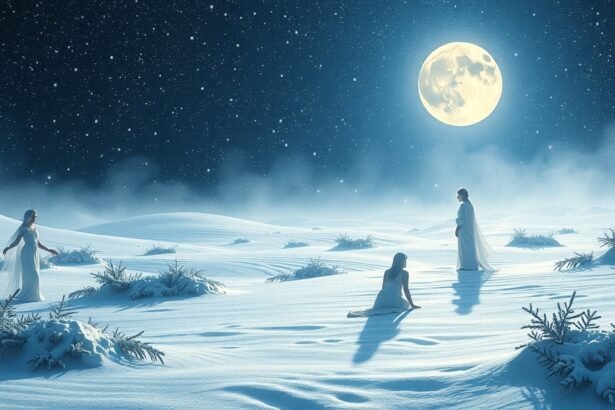 Nők hóban álmodoznak egy csillagos éjszakán.