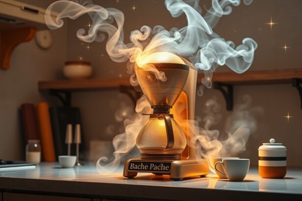 Kávégép gőzölő kávéval, álomfejtés témához kapcsolódóan.