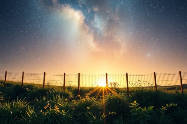 Naplemente egy kerítés mögött, álomfejtés szimbólumokkal.