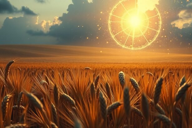 Napfény átszűrődik egy búzatáblán, álomfejtéshez kapcsolódó szimbólumok.