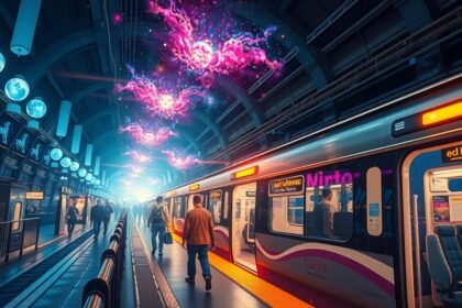 Metróállomás álomfejtési szimbólumokkal és utazás érzelmekkel.