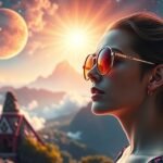 Napszemüveggel álmodó nő egy varázslatos tájban