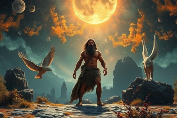 Ősember a természetben, álomfejtés szimbólumaival.