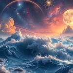 Mesés özönvíz álom táj csillagokkal és holdfénnyel.