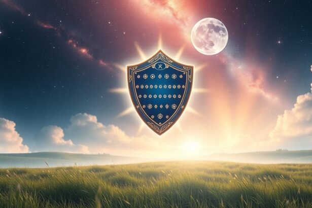 Pajzs szimbólum és csillagos ég a védelméről szóló álmokhoz