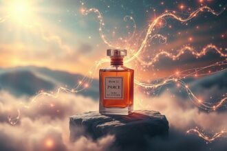 Parfüm üveg álomszerű háttér előtt