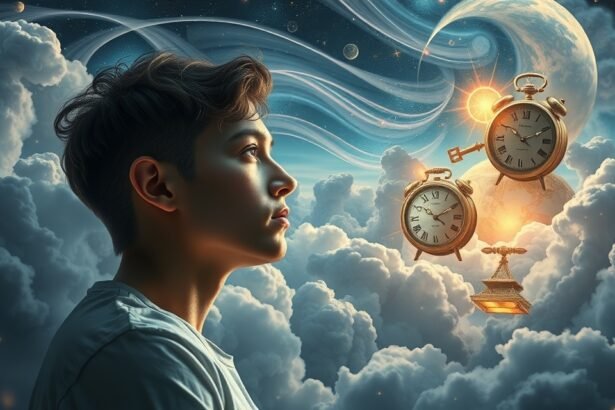 Álmodozó fiú órákkal a felhők között, a tudatalatti szimbólumai.