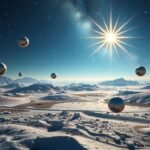 Álom a távoli tájról, fényes napfénnyel és lebegő golyókkal.