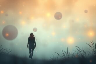Nő andalgás közben, misztikus háttérrel és fénygömbökkel.