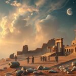 Álomfejtés antik tárgyakkal egy titokzatos tájban.