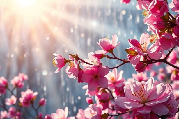 Tavaszi virágzás és eső, megújulás szimbóluma