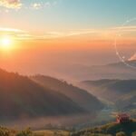 Napkelte egy gyönyörű hegyi tájban, amely újrakezdést szimbolizál.