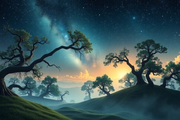 Álomfejtés kihajlás éjszakai tájban, csillagok alatt.