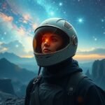 Álom egy űrhajós bukósisakban álló személyről csillagos háttérrel